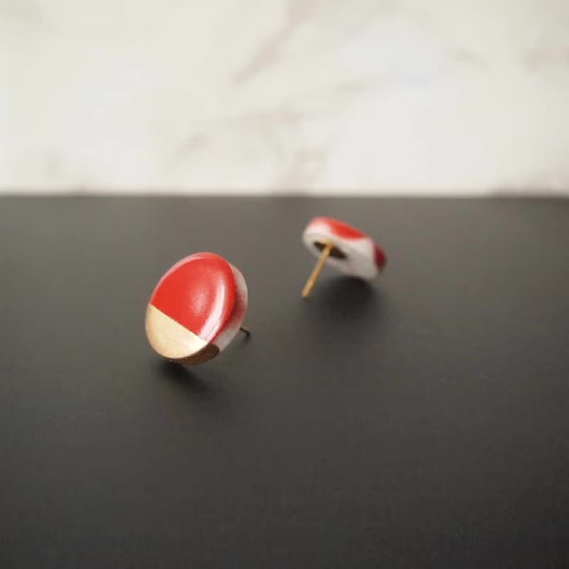 紅色 美濃焼(ツートン)ピアス / イヤリング