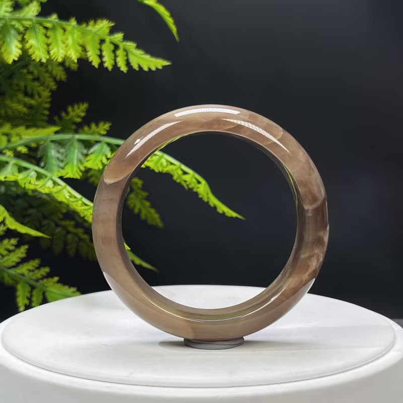咖啡色瑪瑙手鐲 58MM 高瓷玉化飄天眼玉髓手環 顏色豐富 柔和安定