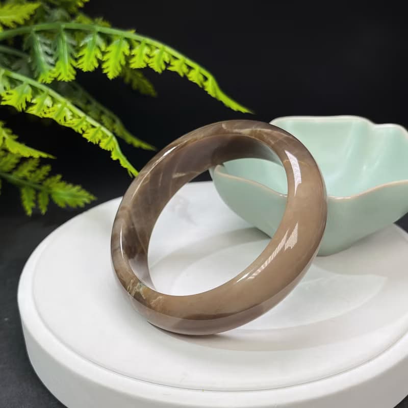 咖啡色瑪瑙手鐲 58MM 高瓷玉化飄天眼玉髓手環 顏色豐富 柔和安定