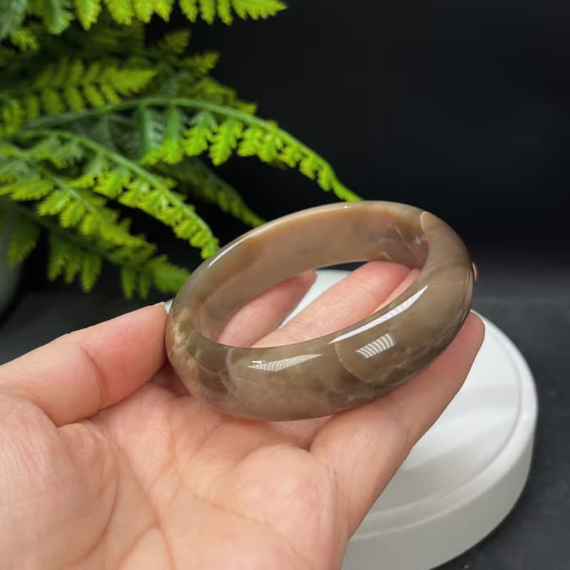 咖啡色瑪瑙手鐲 58MM 高瓷玉化飄天眼玉髓手環 顏色豐富 柔和安定
