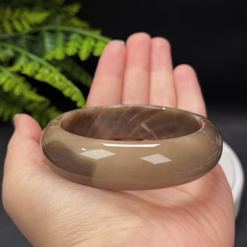 咖啡色瑪瑙手鐲 58MM 高瓷玉化飄天眼玉髓手環 顏色豐富 柔和安定