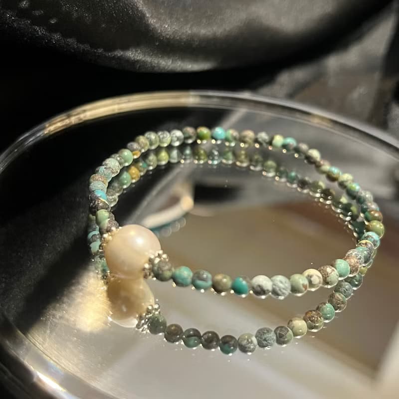天然綠松石 珍珠 手串 手鍊 巴洛克 珍珠 手鍊 。入門