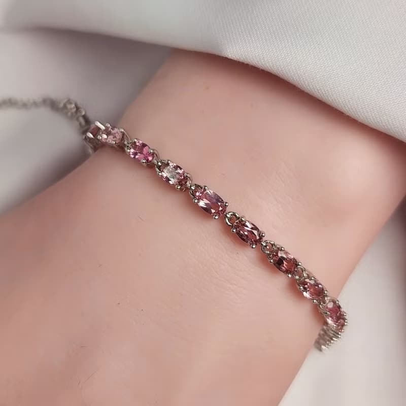 安珠 碧璽 粉色 橢圓 3*5mm 手鍊 和諧系列 Oval B 寶石銀飾