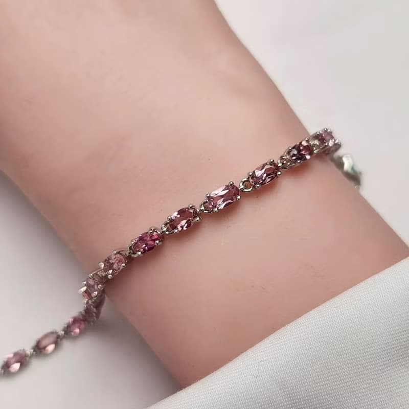 安珠 碧璽 粉色 橢圓 3*5mm 手鍊 和諧系列 Oval B 寶石銀飾