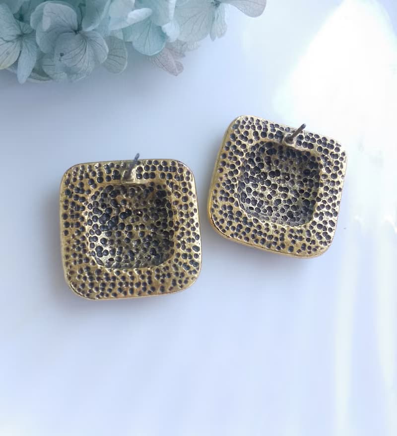 Vintage Jewelry 西洋古董飾品 復古 深紫 拉絲紋 針式耳環