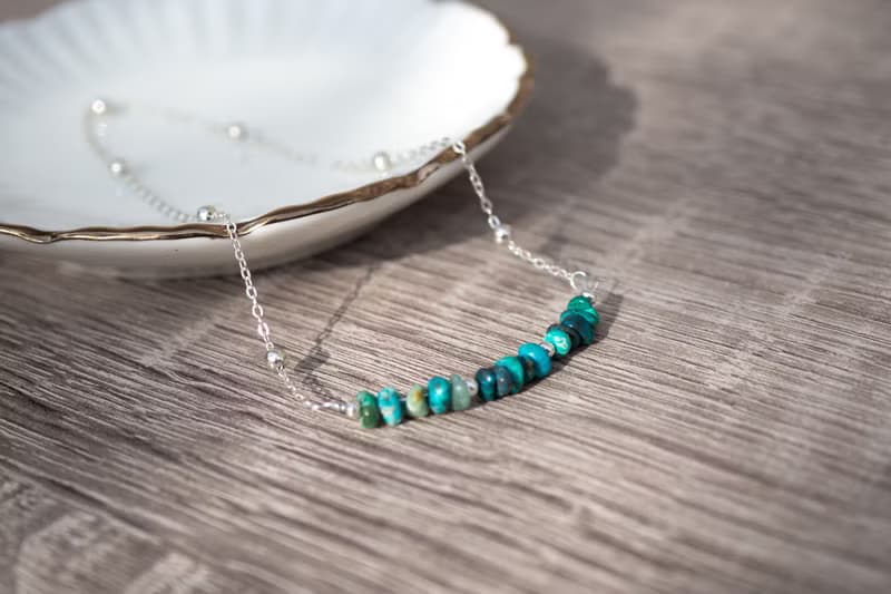 Natural Chrysocolla Bracelet, 925 Sterling Silver, Mom's Gift, Taurus Birthstone