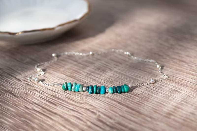 Natural Chrysocolla Bracelet, 925 Sterling Silver, Mom's Gift, Taurus Birthstone