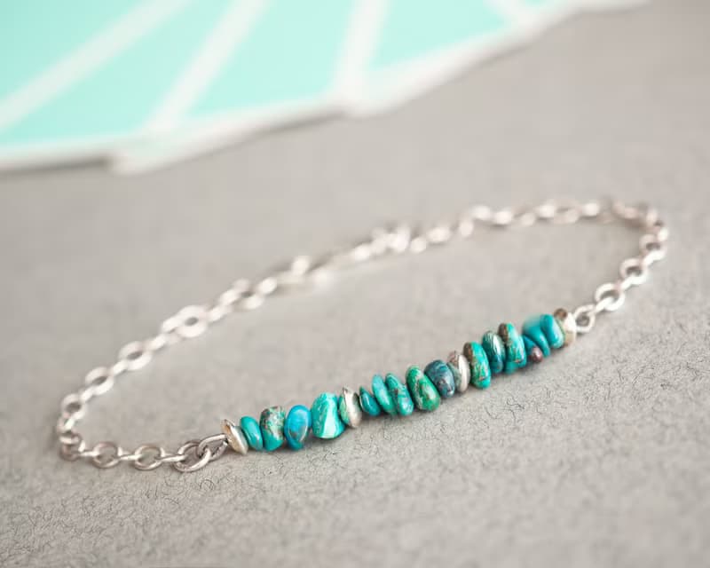 Natural Chrysocolla Bracelet, 925 Sterling Silver, Mom's Gift, Taurus Birthstone