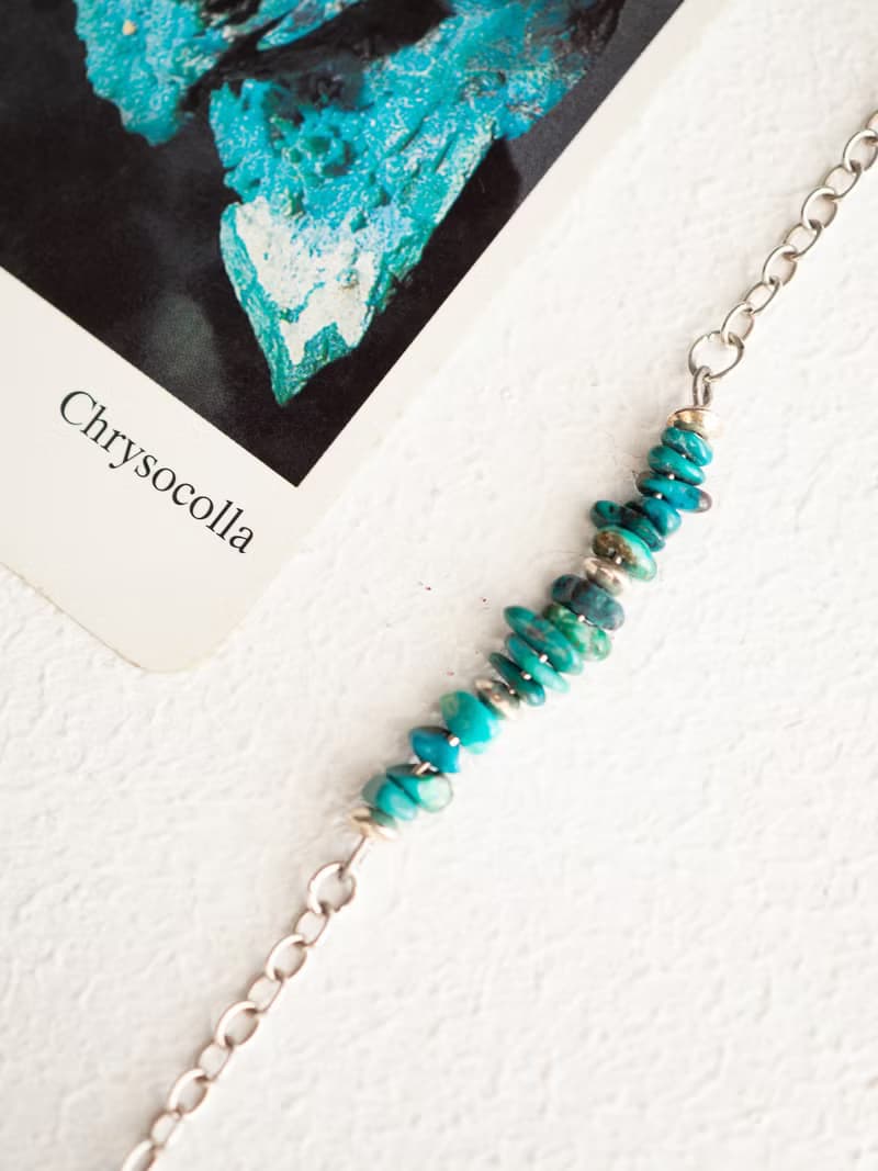 Natural Chrysocolla Bracelet, 925 Sterling Silver, Mom's Gift, Taurus Birthstone