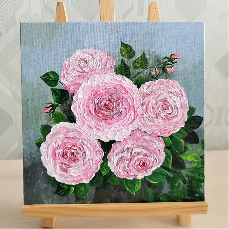 Acrylic paintings of pink roses original artwork impasto floral painting