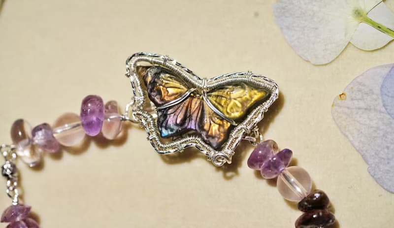 純手工銀繞線蝴蝶寶石手鏈