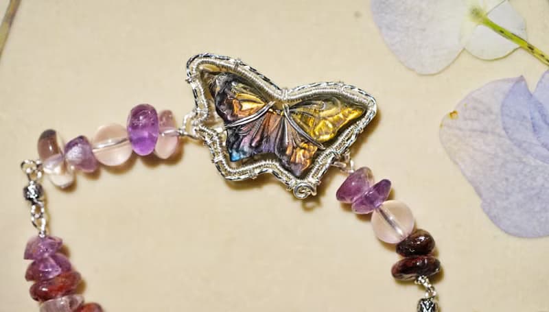 純手工銀繞線蝴蝶寶石手鏈