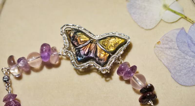 純手工銀繞線蝴蝶寶石手鏈