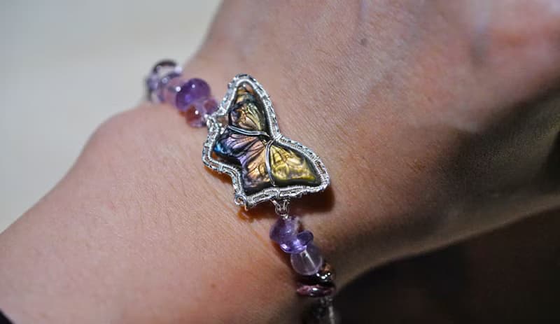 純手工銀繞線蝴蝶寶石手鏈