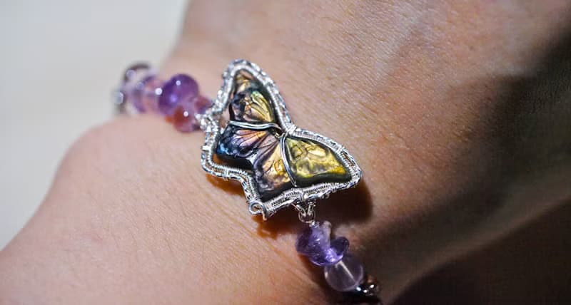 純手工銀繞線蝴蝶寶石手鏈