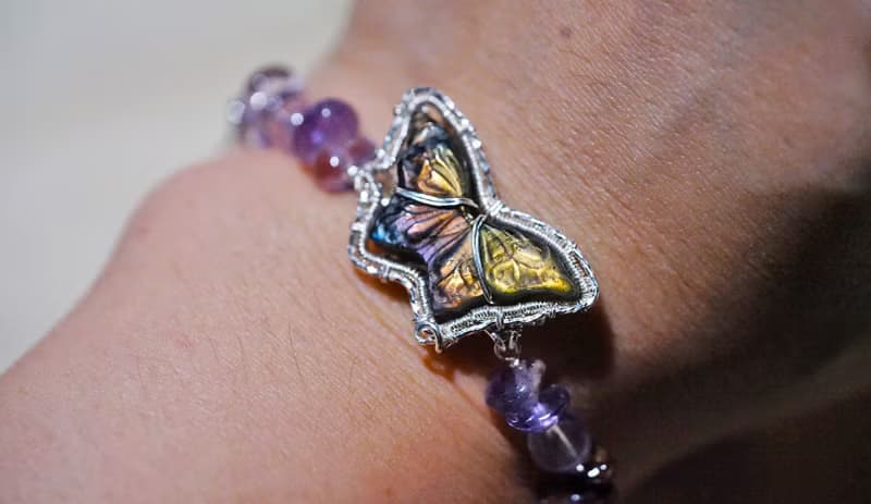 純手工銀繞線蝴蝶寶石手鏈