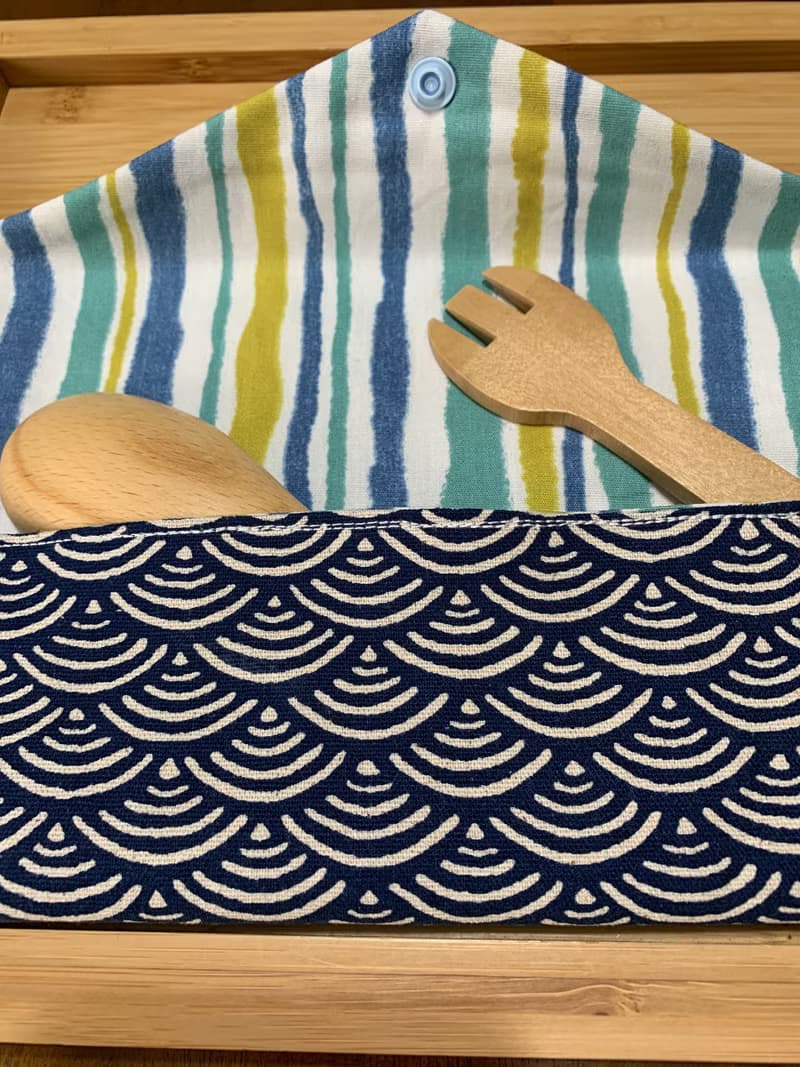 文青風環保純棉筷袋 ~ 寧靜海紋 沈穩藍 潮物 收納 手作餐具袋 禮