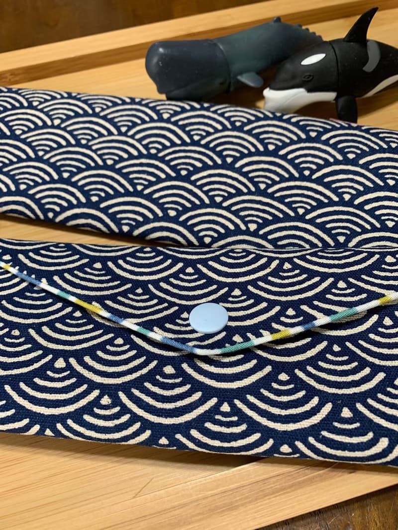 文青風環保純棉筷袋 ~ 寧靜海紋 沈穩藍 潮物 收納 手作餐具袋 禮