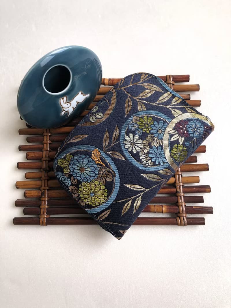 京西陣金襴錦織【紺藍圈上華文】-短夾/皮夾/零錢/禮物