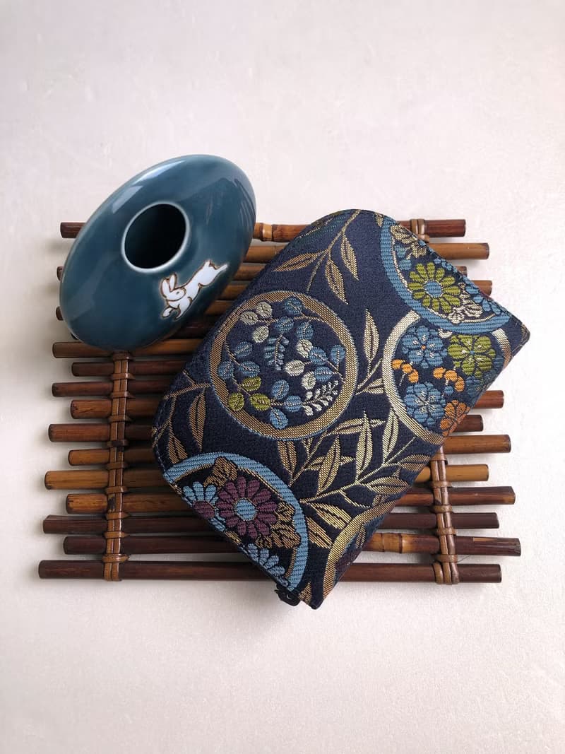 京西陣金襴錦織【紺藍圈上華文】-短夾/皮夾/零錢/禮物