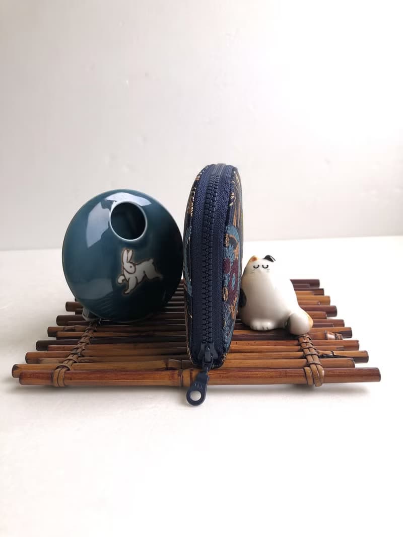 京西陣金襴錦織【紺藍圈上華文】-短夾/皮夾/零錢/禮物