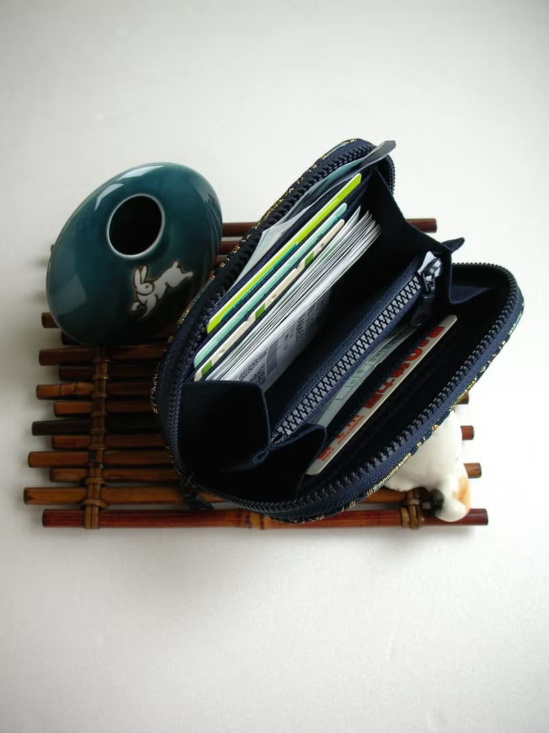 京西陣金襴錦織【紺藍圈上華文】-短夾/皮夾/零錢/禮物