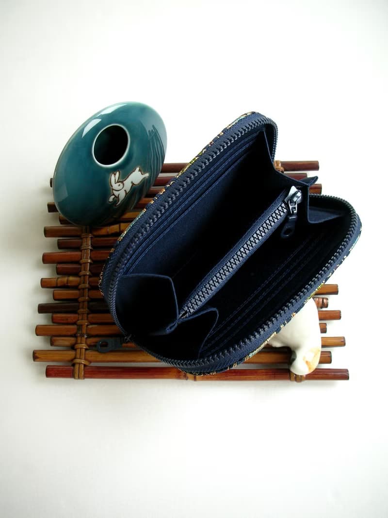 京西陣金襴錦織【紺藍圈上華文】-短夾/皮夾/零錢/禮物