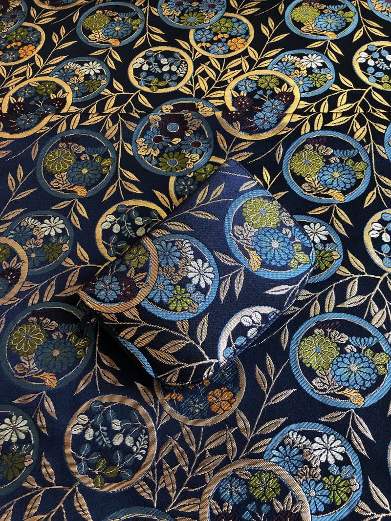 京西陣金襴錦織【紺藍圈上華文】-短夾/皮夾/零錢/禮物