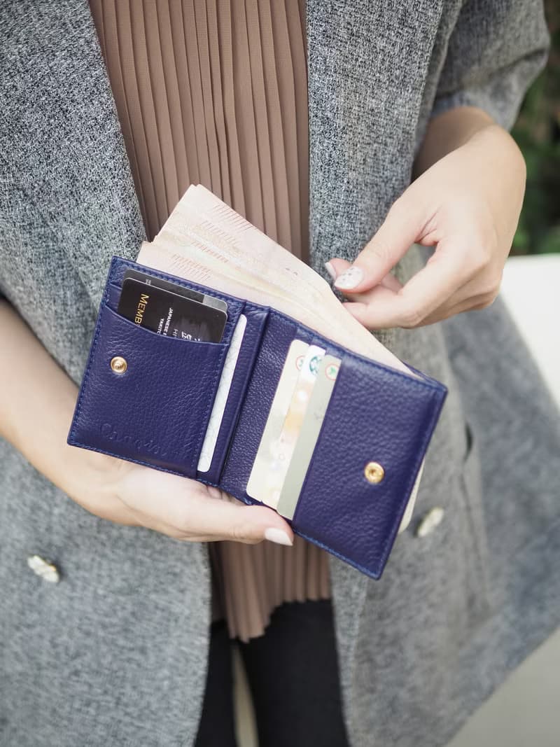 Hannah (Indigo) : Small leather short wallet, folded wallet, Mini wallet