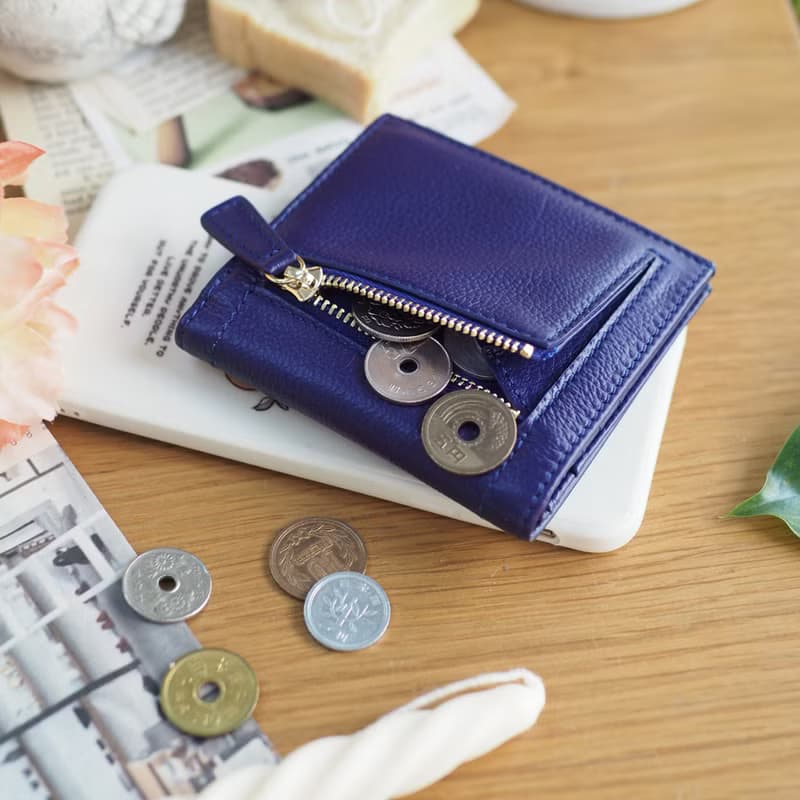 Hannah (Indigo) : Small leather short wallet, folded wallet, Mini wallet