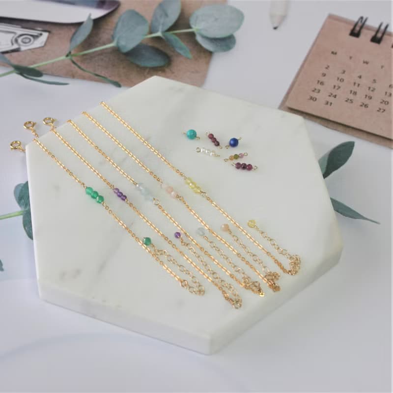 7月巨蟹座誕生石 粉紅蛋白石 14K注金幸運手鍊 送花語乾燥花生日