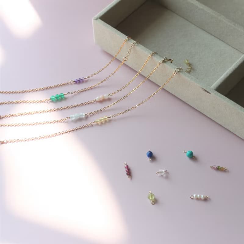 7月巨蟹座誕生石 粉紅蛋白石 14K注金幸運手鍊 送花語乾燥花生日