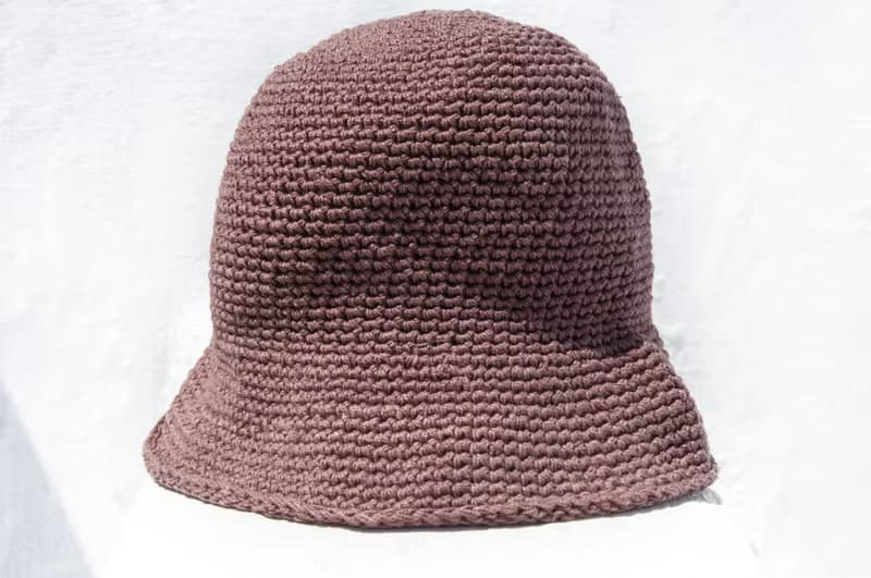 手工編織棉麻帽 編織帽 漁夫帽 遮陽帽 手編草帽 登山帽-拿鐵咖啡