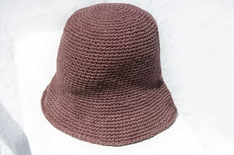 手工編織棉麻帽 編織帽 漁夫帽 遮陽帽 手編草帽 登山帽-拿鐵咖啡