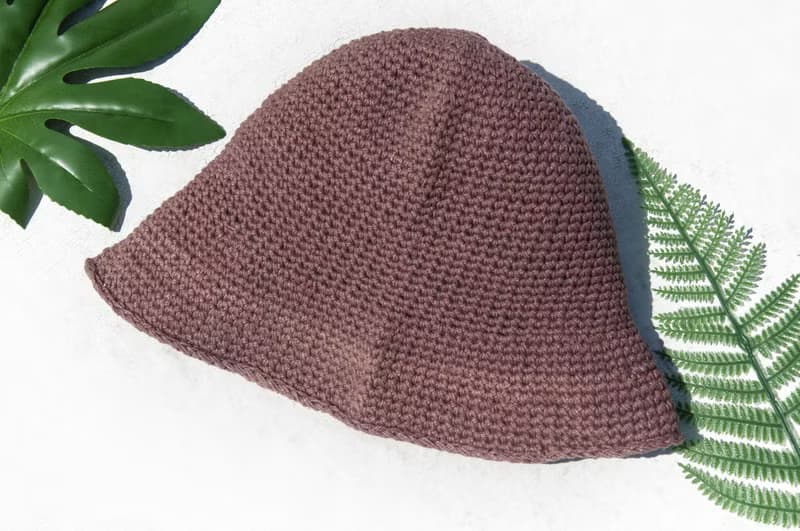 手工編織棉麻帽 編織帽 漁夫帽 遮陽帽 手編草帽 登山帽-拿鐵咖啡