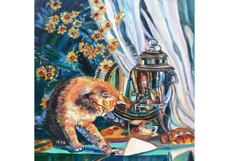 原創畫 Funny Red Cat  Painting  Original Art  Oil Painting  Oil On Canvas