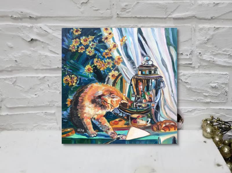 原創畫 Funny Red Cat  Painting  Original Art  Oil Painting  Oil On Canvas