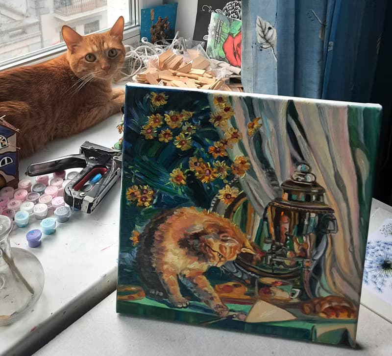原創畫 Funny Red Cat  Painting  Original Art  Oil Painting  Oil On Canvas