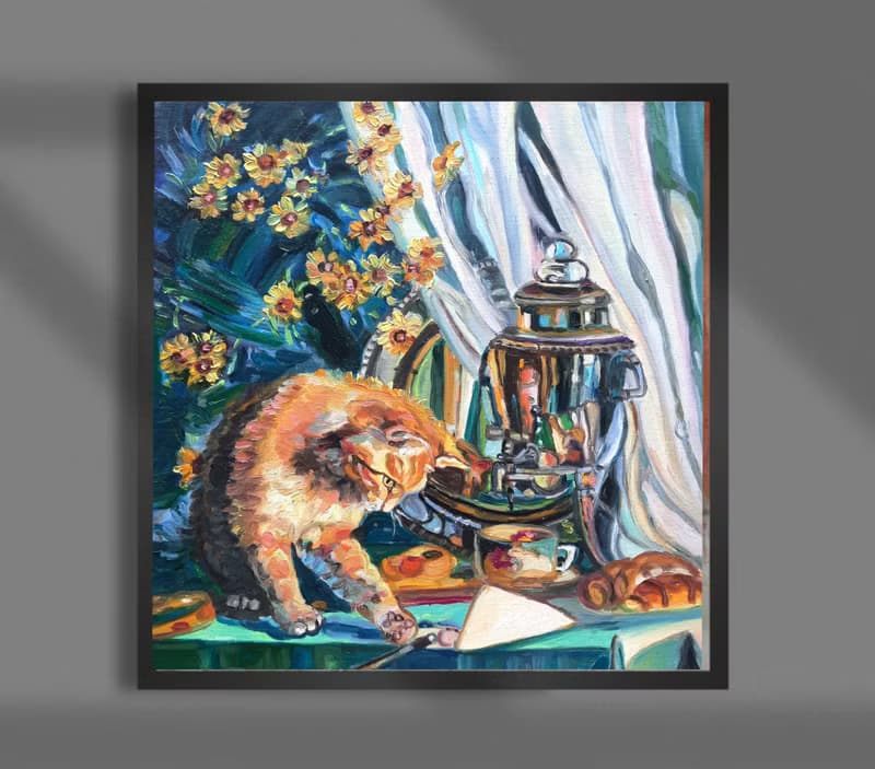 原創畫 Funny Red Cat  Painting  Original Art  Oil Painting  Oil On Canvas