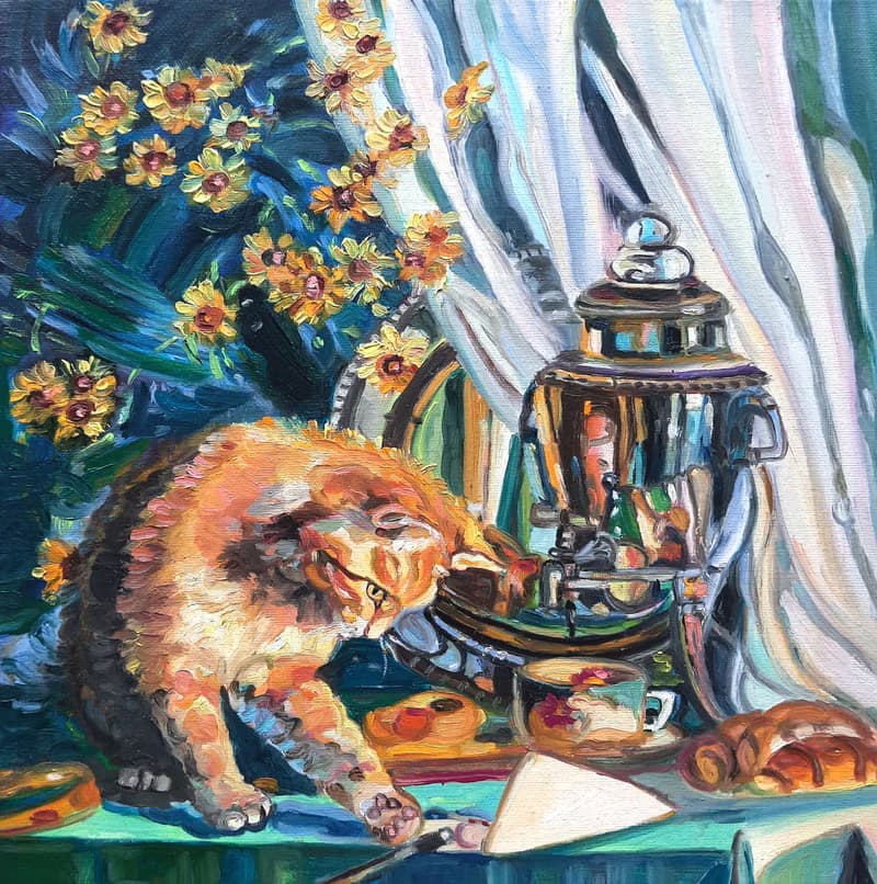 原創畫 Funny Red Cat  Painting  Original Art  Oil Painting  Oil On Canvas
