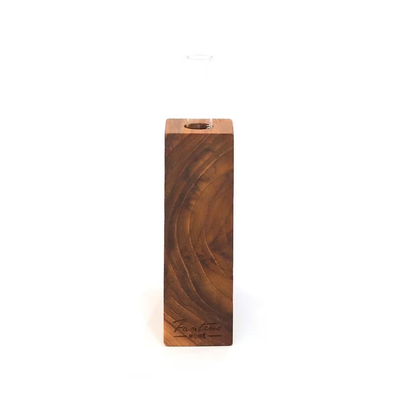 【快速出貨】天然柚木玻璃管花器-三角條紋款 /辦公小物/情人節