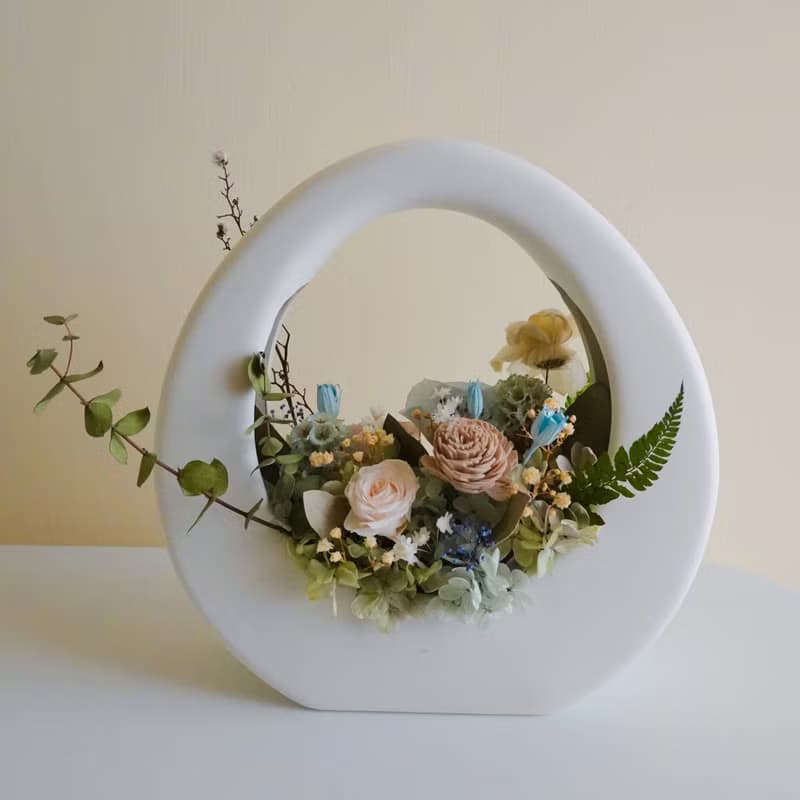 永生花特色O型大提籃-淺粉藍