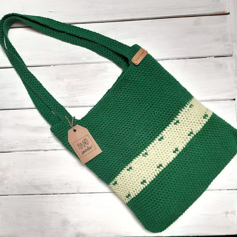 Hand Crochet Woman Green Handbag Shopping Bag Shoulder Bag Handmade