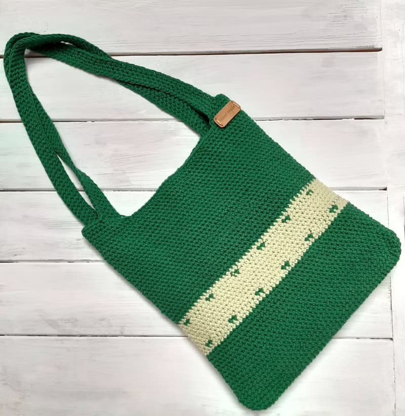 Hand Crochet Woman Green Handbag Shopping Bag Shoulder Bag Handmade