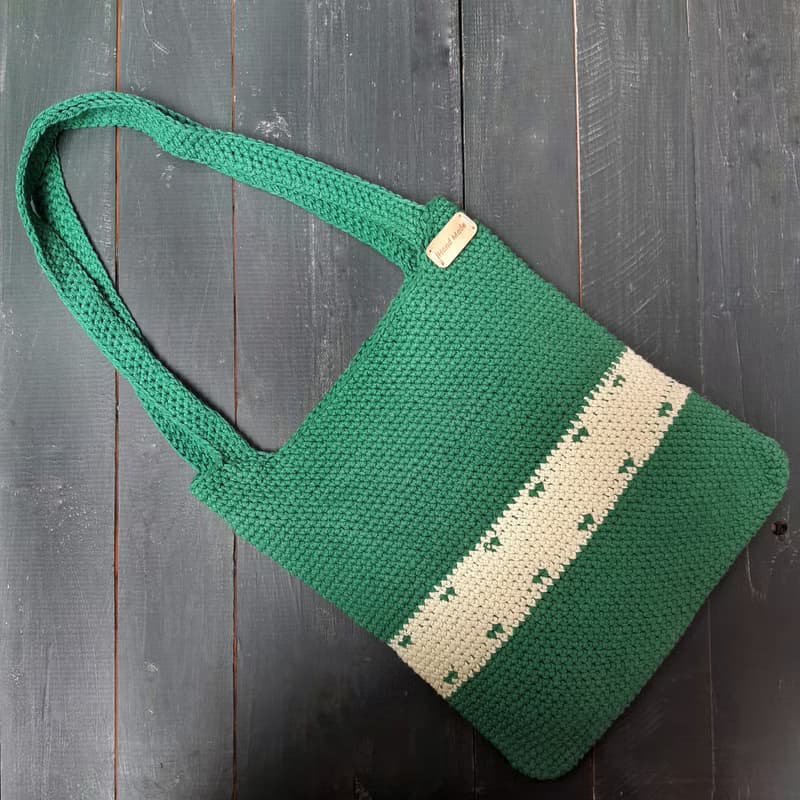Hand Crochet Woman Green Handbag Shopping Bag Shoulder Bag Handmade