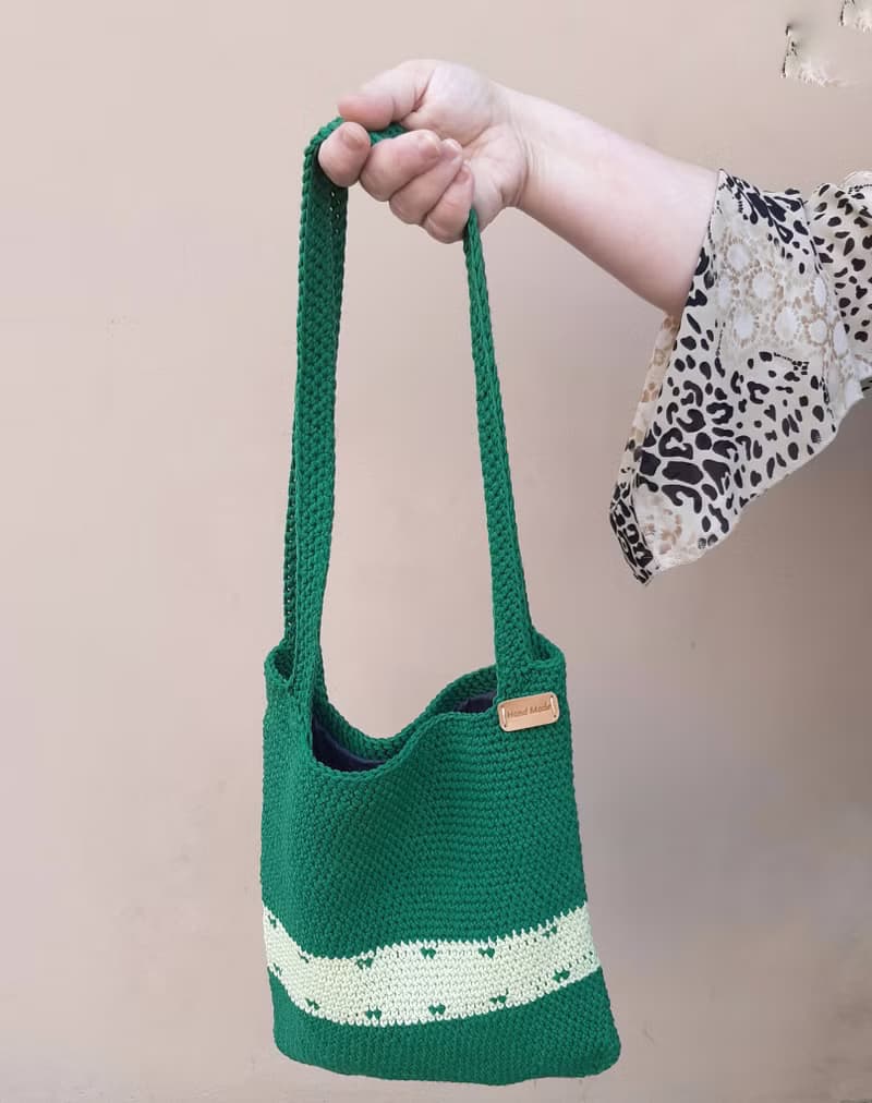 Hand Crochet Woman Green Handbag Shopping Bag Shoulder Bag Handmade