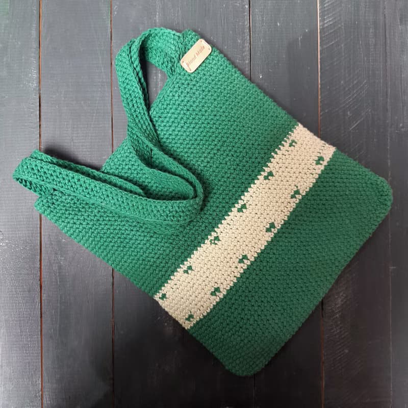 Hand Crochet Woman Green Handbag Shopping Bag Shoulder Bag Handmade