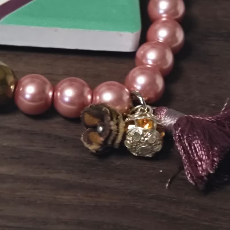 金箔流璃珠配豆沙色流璃珠手串25-09