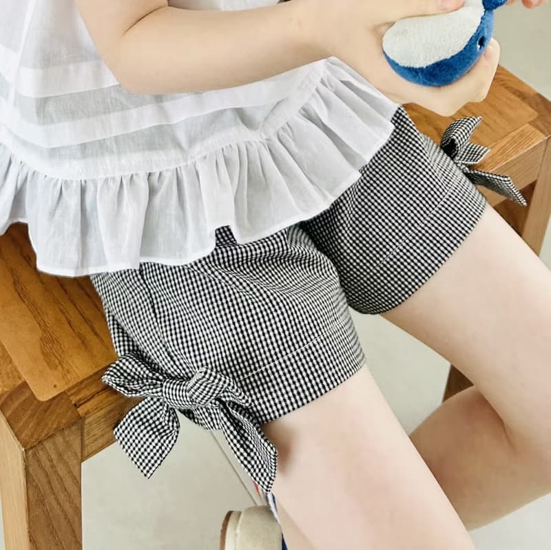 黑白小格子蝴蝶結小短褲 / 褲子 童裝
