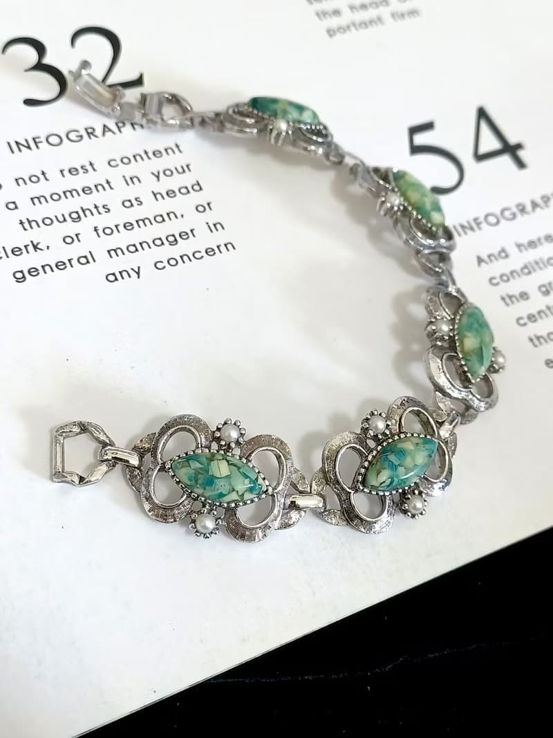 vintage jewelry Sarah cov 翡翠綠賽珞珞 手鍊